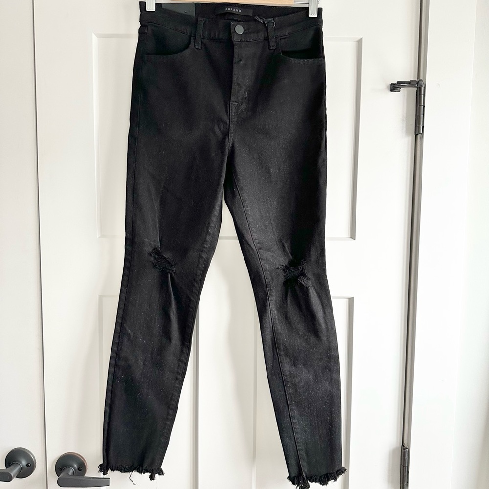 J Brand Black Alana High Rise Distressed Cropped Skinny Jeans Size 27 NWT